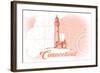 Connecticut - Lighthouse - Coral - Coastal Icon-Lantern Press-Framed Art Print