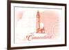 Connecticut - Lighthouse - Coral - Coastal Icon-Lantern Press-Framed Art Print