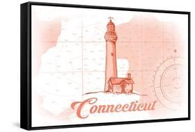Connecticut - Lighthouse - Coral - Coastal Icon-Lantern Press-Framed Stretched Canvas