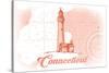 Connecticut - Lighthouse - Coral - Coastal Icon-Lantern Press-Stretched Canvas