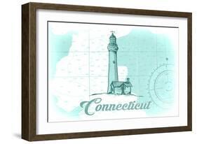 Connecticut - Lighthouse - Teal - Coastal Icon-Lantern Press-Framed Art Print