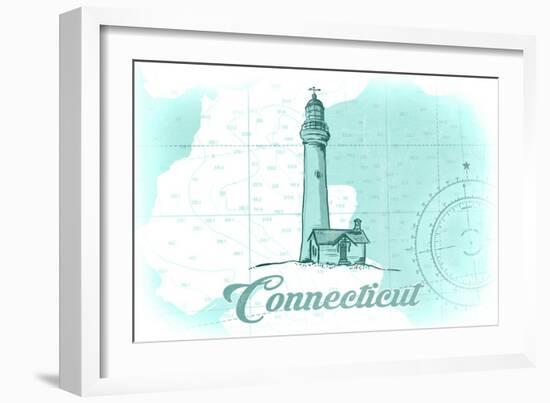 Connecticut - Lighthouse - Teal - Coastal Icon-Lantern Press-Framed Art Print