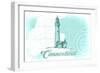 Connecticut - Lighthouse - Teal - Coastal Icon-Lantern Press-Framed Art Print