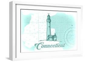 Connecticut - Lighthouse - Teal - Coastal Icon-Lantern Press-Framed Art Print