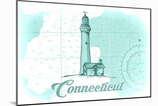 Connecticut - Lighthouse - Teal - Coastal Icon-Lantern Press-Mounted Art Print