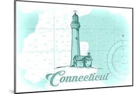 Connecticut - Lighthouse - Teal - Coastal Icon-Lantern Press-Mounted Art Print