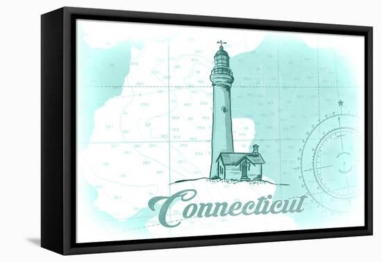 Connecticut - Lighthouse - Teal - Coastal Icon-Lantern Press-Framed Stretched Canvas