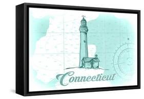 Connecticut - Lighthouse - Teal - Coastal Icon-Lantern Press-Framed Stretched Canvas