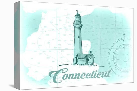 Connecticut - Lighthouse - Teal - Coastal Icon-Lantern Press-Stretched Canvas