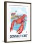 Connecticut - Lobster and Lighthouse-Lantern Press-Framed Art Print