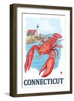 Connecticut - Lobster and Lighthouse-Lantern Press-Framed Art Print