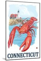 Connecticut - Lobster and Lighthouse-Lantern Press-Mounted Art Print