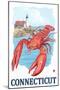 Connecticut - Lobster and Lighthouse-Lantern Press-Mounted Art Print