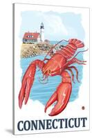 Connecticut - Lobster and Lighthouse-Lantern Press-Stretched Canvas