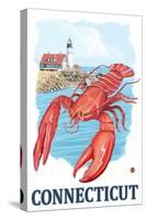 Connecticut - Lobster and Lighthouse-Lantern Press-Stretched Canvas