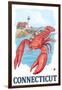 Connecticut - Lobster and Lighthouse-Lantern Press-Framed Art Print