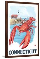 Connecticut - Lobster and Lighthouse-Lantern Press-Framed Art Print