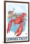 Connecticut - Lobster and Lighthouse-Lantern Press-Framed Art Print