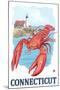 Connecticut - Lobster and Lighthouse-Lantern Press-Mounted Art Print