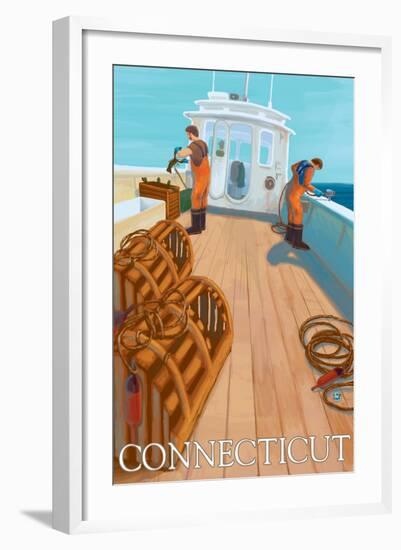 Connecticut, Lobster Fishing Boat Scene-Lantern Press-Framed Art Print