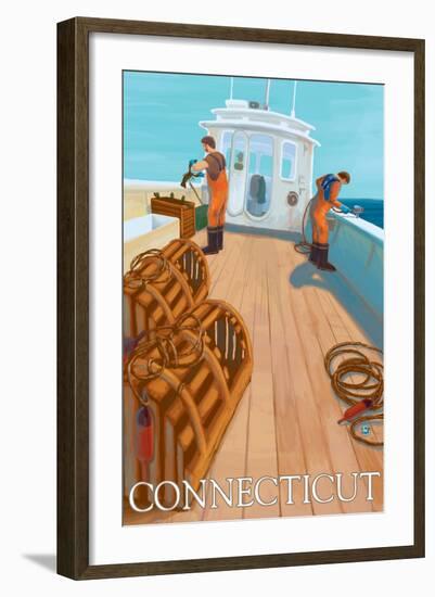 Connecticut, Lobster Fishing Boat Scene-Lantern Press-Framed Art Print