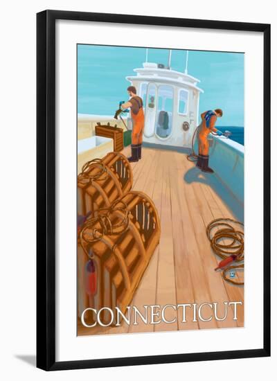 Connecticut, Lobster Fishing Boat Scene-Lantern Press-Framed Art Print
