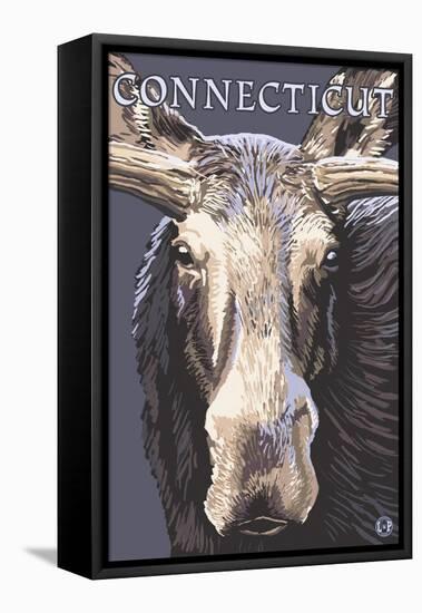 Connecticut - Moose Up Close-Lantern Press-Framed Stretched Canvas