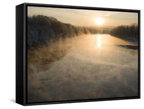 Connecticut River in Montague, Massachusetts at Sunrise on a Frosty Morning-John Nordell-Framed Stretched Canvas