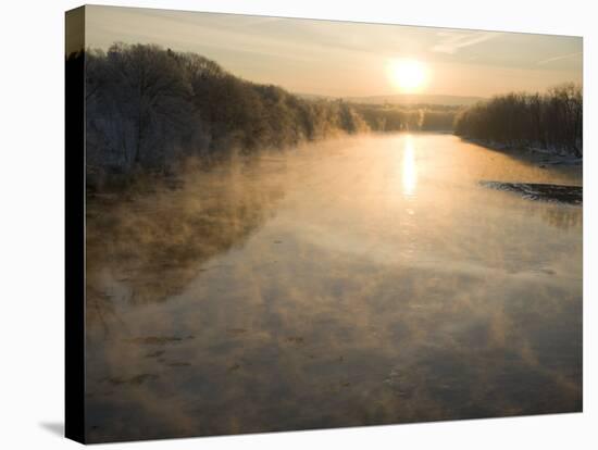 Connecticut River in Montague, Massachusetts at Sunrise on a Frosty Morning-John Nordell-Stretched Canvas