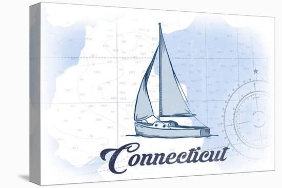 Connecticut - Sailboat - Blue - Coastal Icon-Lantern Press-Stretched Canvas