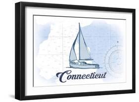 Connecticut - Sailboat - Blue - Coastal Icon-Lantern Press-Framed Art Print