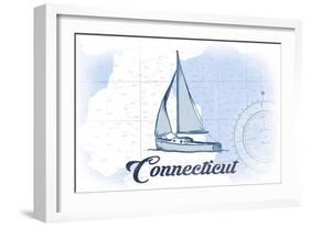 Connecticut - Sailboat - Blue - Coastal Icon-Lantern Press-Framed Art Print