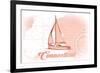 Connecticut - Sailboat - Coral - Coastal Icon-Lantern Press-Framed Art Print