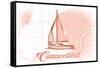 Connecticut - Sailboat - Coral - Coastal Icon-Lantern Press-Framed Stretched Canvas