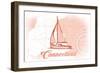 Connecticut - Sailboat - Coral - Coastal Icon-Lantern Press-Framed Art Print