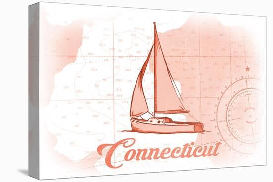 Connecticut - Sailboat - Coral - Coastal Icon-Lantern Press-Stretched Canvas