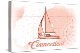 Connecticut - Sailboat - Coral - Coastal Icon-Lantern Press-Stretched Canvas