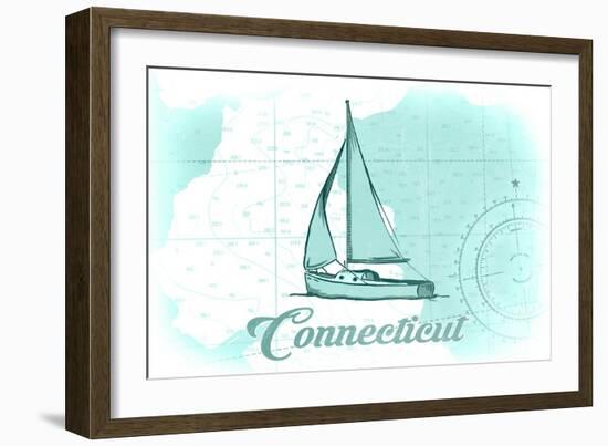 Connecticut - Sailboat - Teal - Coastal Icon-Lantern Press-Framed Art Print