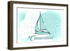 Connecticut - Sailboat - Teal - Coastal Icon-Lantern Press-Framed Art Print