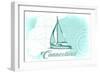 Connecticut - Sailboat - Teal - Coastal Icon-Lantern Press-Framed Art Print