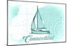 Connecticut - Sailboat - Teal - Coastal Icon-Lantern Press-Mounted Art Print