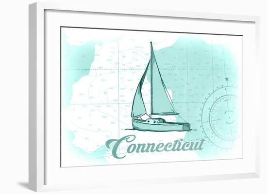 Connecticut - Sailboat - Teal - Coastal Icon-Lantern Press-Framed Art Print