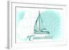 Connecticut - Sailboat - Teal - Coastal Icon-Lantern Press-Framed Art Print