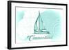 Connecticut - Sailboat - Teal - Coastal Icon-Lantern Press-Framed Art Print