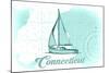 Connecticut - Sailboat - Teal - Coastal Icon-Lantern Press-Mounted Art Print