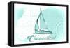 Connecticut - Sailboat - Teal - Coastal Icon-Lantern Press-Framed Stretched Canvas