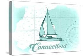 Connecticut - Sailboat - Teal - Coastal Icon-Lantern Press-Stretched Canvas