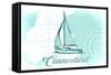 Connecticut - Sailboat - Teal - Coastal Icon-Lantern Press-Framed Stretched Canvas