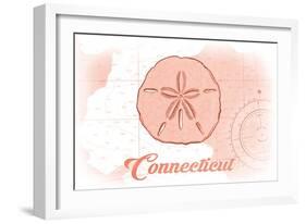 Connecticut - Sand Dollar - Coral - Coastal Icon-Lantern Press-Framed Art Print