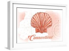 Connecticut - Scallop Shell - Coral - Coastal Icon-Lantern Press-Framed Art Print